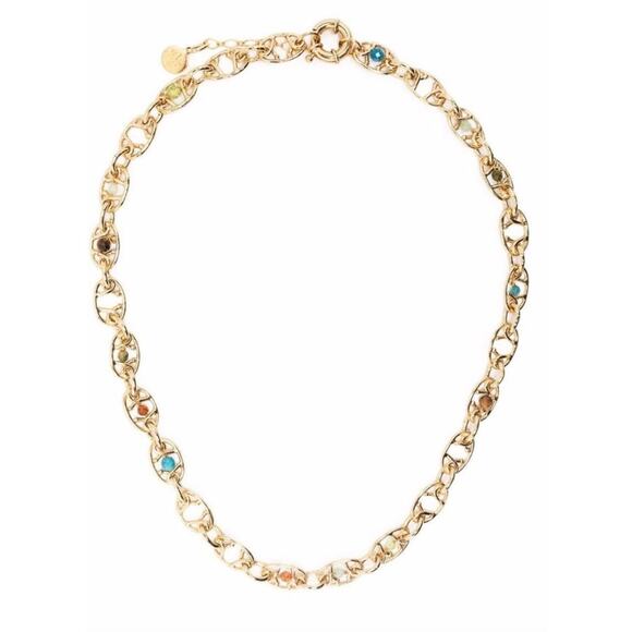 Gas Bijoux Alegria Chain Link Necklace with semi-precious stones 
24k Gold Plate - Picture 8 of 9